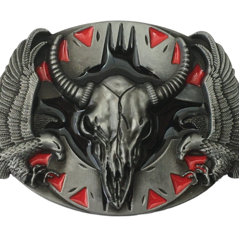 Bull Skull Belt Buckle Skeleton Skull with Horns Western Cowboy Mens Belt Buckle